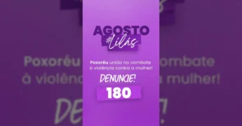Voluntários e autoridades de Poxoréu em ação de conscientização contra a violência à mulher durante o Agosto Lilás.