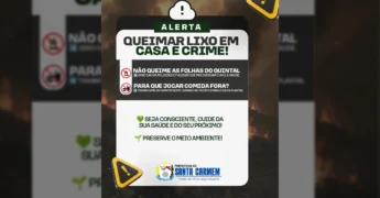 Imagem da campanha da Prefeitura de Santa Carmem alertando que queimar lixo é crime e incentivando a compostagem. Créditos: Prefeitura de Santa Carmem / Instagram.