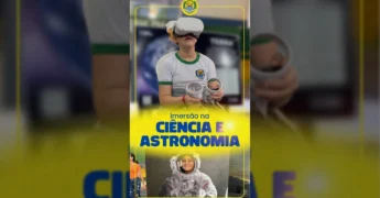 Alunos da rede municipal de Diamantino participam da exposição 'Ao Infinito e Além', uma iniciativa da Prefeitura de Diamantino e UNEMAT. Créditos: Prefeitura de Diamantino.