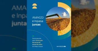 Foto circular de milho sendo descarregado por uma máquina agrícola, simbolizando a produção de etanol de milho em Mato Grosso, divulgada por AMAGGI no Instagram