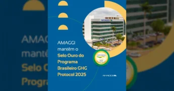 Sede da AMAGGI com selo GHG Protocol Ouro 2024, evidenciando o compromisso com a sustentabilidade. Créditos: Instagram / amaggibr