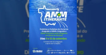 Cartaz do AMM Itinerante em Barra do Garças, com destaque para o mapa do Mato Grosso e data do evento. Créditos: AMM / Instagram