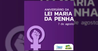 Imagem comemorativa do aniversário da Lei Maria da Penha, com o símbolo feminino e punho erguido, por Prefeitura de Nova Olímpia / Instagram