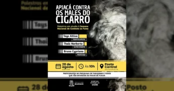 Post sobre combate ao fumo em Apiacá, com palestrantes e detalhes do evento. Crédito: @prefeituradeapiaca