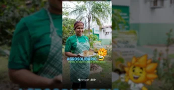 Imagem aérea do Instituto dos Cegos (ICEMAT) em Cuiabá, com pessoas e produtos Agro Solidário. Crédito: Aprosoja MT / Instagram