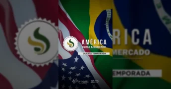 Cena do vídeo da Aprosoja Mato Grosso divulgando a 4ª temporada de América, Clima e Mercado, com lavouras e silos de grãos.