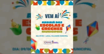 Imagem promocional do Arraiá das Escolas e Creches Municipais em Marcelândia, com elementos juninos como milho e balão, Créditos: Prefeitura de Marcelândia / Instagram