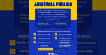Cartaz anunciando Audiência Pública sobre o Meio Ambiente e oferta de serviços em Nova Brasilândia. Créditos: Prefeitura de Nova Brasilândia / Instagram.