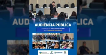 Pessoas participando da Audiência Pública do Plano Plurianual (PPA) 2026-2029 em São José dos Quatro Marcos, com o prefeito ou representante discursando. Créditos: Prefeitura de São José dos Quatro Marcos / Instagram