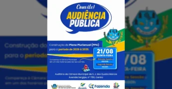 Imagem de convite para audiência pública sobre o PPA 2026-2029 em São José dos Quatro Marcos. Créditos: Prefeitura de São José dos Quatro Marcos / Instagram.