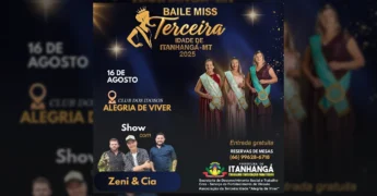 Cartaz do Baile Miss Terceira Idade 2025 em Itanhangá, divulgando data, local e atrações. Créditos à Prefeitura de Itanhangá / Instagram.