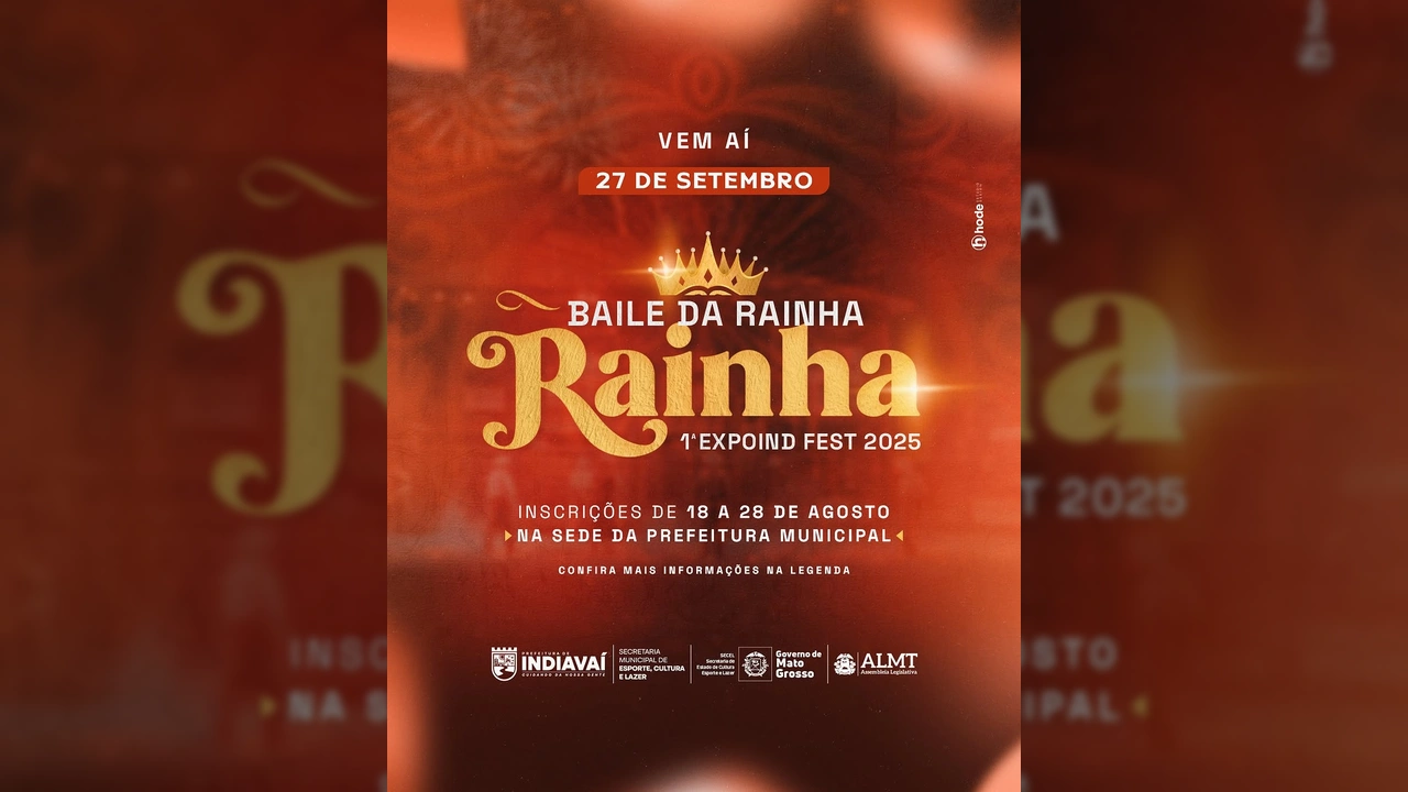 Post oficial do Baile da Rainha 1ª ExpoInd Fest 2025 em Indiavaí, publicado pela Prefeitura Municipal de Indiavaí-MT.