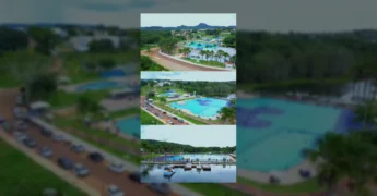 Foto aérea do Balneário Lagoa em Poxoréu, com piscinas e áreas de lazer. Crédito: @balneariolagoapox / Instagram