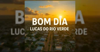 Vista aérea de Lucas do Rio Verde com o sol nascente, em publicação de Morar no Mato Grosso no Instagram.