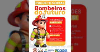 Ilustração de uma criança vestida de bombeiro, símbolo do Projeto Bombeiros do Futuro em Colíder. Créditos: Prefeitura de Colíder.