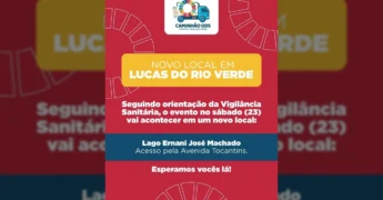 Imagens de divulgação do Caminhão ODS em Lucas do Rio Verde, Mato Grosso, anunciando novo local do evento no Lago Ernani José Machado com acesso pela Avenida Tocantins. Crédito: vivacultura.lrv / Instagram