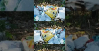 Imagem de antes e depois de áreas com lixo e a instalação de placas proibindo o descarte irregular em Figueirópolis D'Oeste, com crédito para Prefeitura de Figueiropolis-MT.