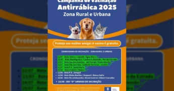 Imagem de cães e gatos ilustrando a campanha de vacinação antirrábica em Água Boa, Mato Grosso, com o logo da Prefeitura de Água Boa-MT, créditos ao Instagram do autor original