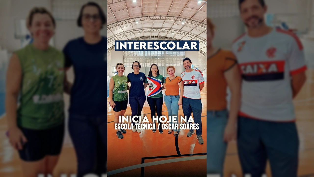 Pessoas em quadra de esportes durante o Campeonato Interescolar 2024 em Juara. Créditos: Prefeitura de Juara / Instagram.