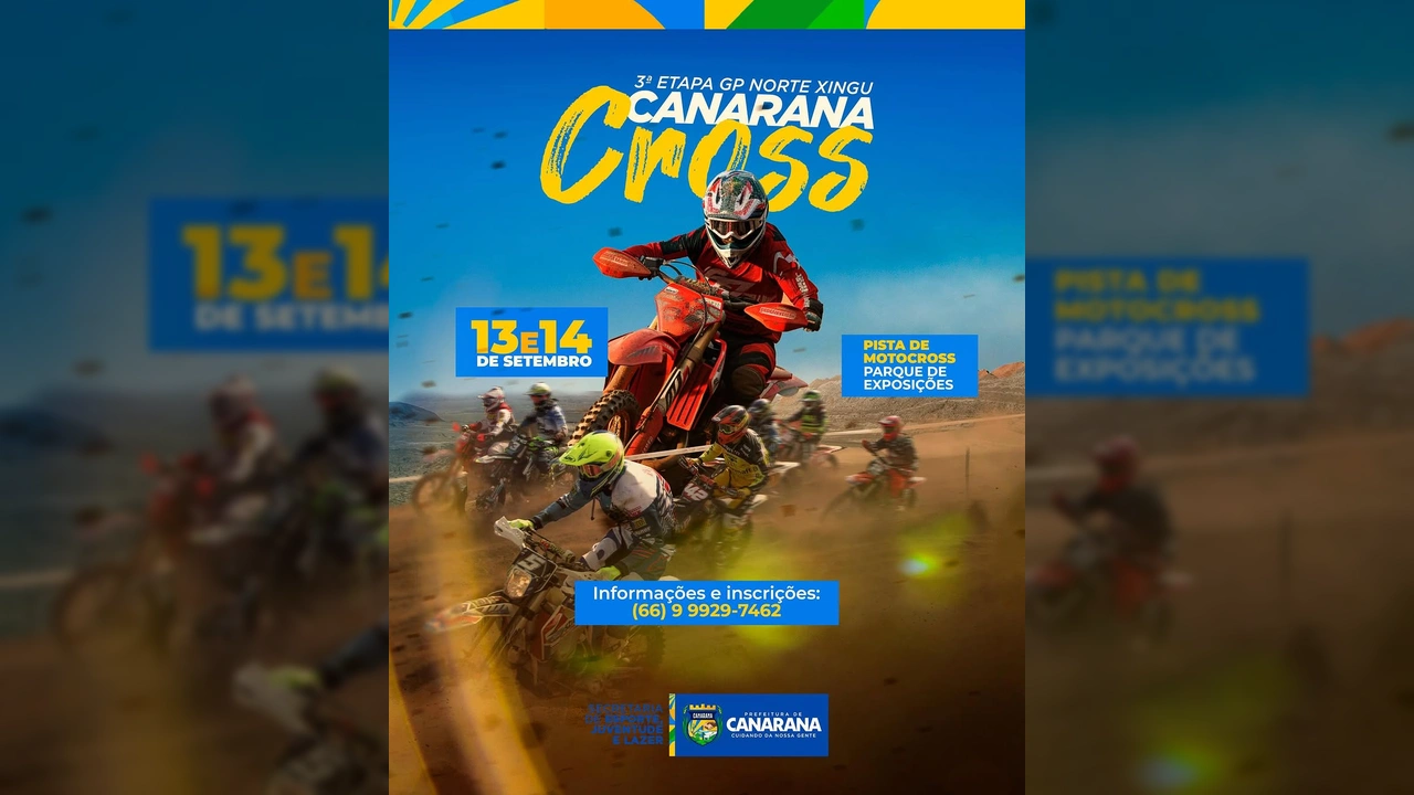 Pilotos de motocross em ação na pista de Canarana, anúncio do GP Norte Xingu / Instagram prefcanaranamt
