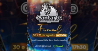 Imagem promocional da grande final do Cantarte 2025 em Lucas do Rio Verde, com um microfone em destaque e informações do evento / Instagram vivacultura.lrv