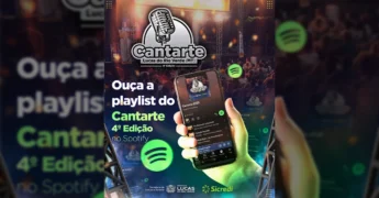 Capa da playlist Cantarte Lucas do Rio Verde no Spotify, com microfone e público de um show. Imagem de vivacultura.lrv / Instagram