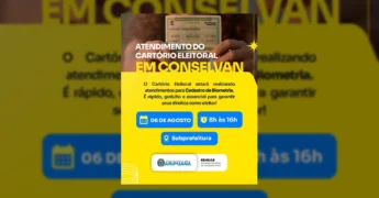 Imagem ilustrativa de título eleitoral com detalhes do atendimento de biometria em Conselvan, Aripuanã. Créditos: Prefeitura de Aripuanã / Instagram