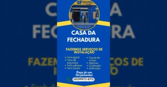 Foto da fachada da Casa da Fechadura com detalhes sobre serviços de chaveiro e segurança em Cuiabá. Créditos: fechadurac / Instagram
