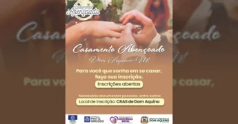 Casamento Abençoado em Dom Aquino, com imagem de um casal trocando alianças, Prefeitura Municipal de Dom Aquino / Instagram