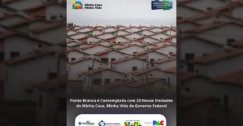 Vista aérea de um conjunto de casas do programa Minha Casa, Minha Vida em Ponte Branca, MT, conforme post de @ponte_brancamt.
