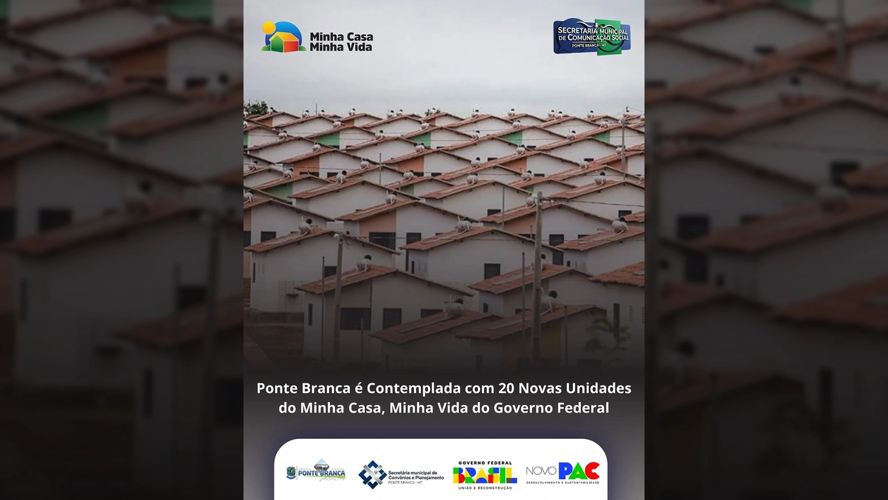 Vista aérea de um conjunto de casas do programa Minha Casa, Minha Vida em Ponte Branca, MT, conforme post de @ponte_brancamt.