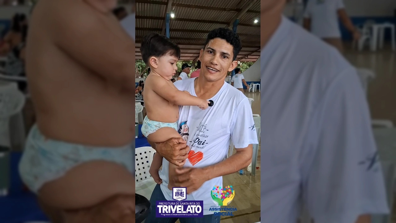 Homens com suas famílias no almoço de Dia dos Pais em Santa Rita do Trivelato. Crédito: @prefeiturasantaritadotrivelato.