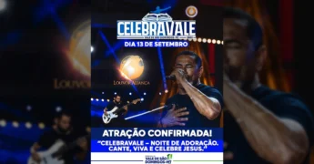 Imagem do cantor do Ministério Louvor Aliança e detalhes do evento CelebraVale 2025 em Vale de São Domingos, Mato Grosso. Créditos à Prefeitura de Vale de São Domingos / Instagram.