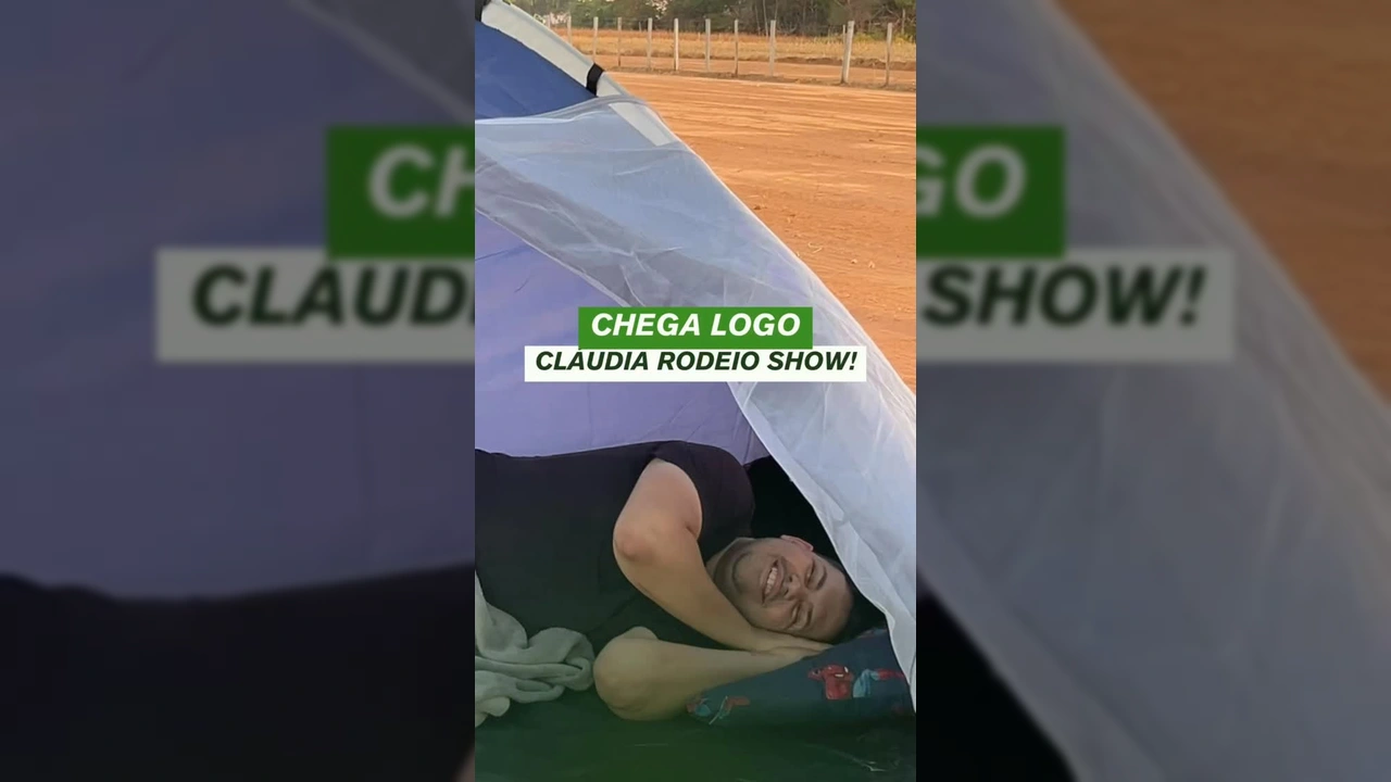 Imagem da entrada do Cláudia Agro Show e um homem dentro de uma barraca, simbolizando a ansiedade pelo rodeio, via Prefeitura de Cláudia.