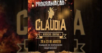 Imagem do cartaz do Cláudia Rodeio Show 2025 com a programação de shows e informações sobre o evento. Crédito: Prefeitura de Cláudia / Instagram.