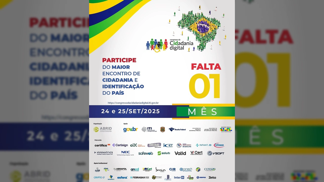 Banner promocional do Congresso da Cidadania Digital 2025 em Brasília, com mapa do Brasil e figuras humanas. Créditos: Abrid / Instagram.