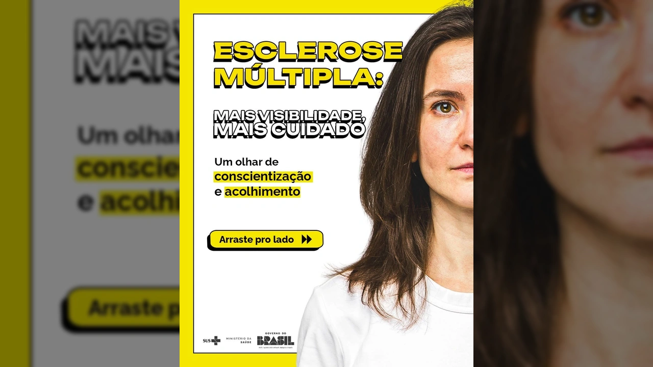 Campanha do Ministério da Saúde sobre Esclerose Múltipla, com pessoas e textos informativos. Crédito: Instagram/@minsaude
