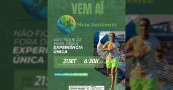 Imagem de um corredor em destaque com o logotipo da 2ª Corrida do Meio Ambiente de Tangará da Serra ao fundo. Crédito: Prefeitura de Tangará da Serra / Instagram