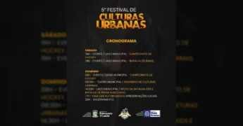 Imagem do cronograma do 5º Festival de Culturas Urbanas com datas e horários dos eventos em Primavera do Leste. Crédito: @secultpva / Instagram.