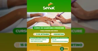 Mãos sendo cuidadas em sessão de manicure e pedicure, representando o curso gratuito em Várzea Grande. Créditos: @prefvarzeagrande