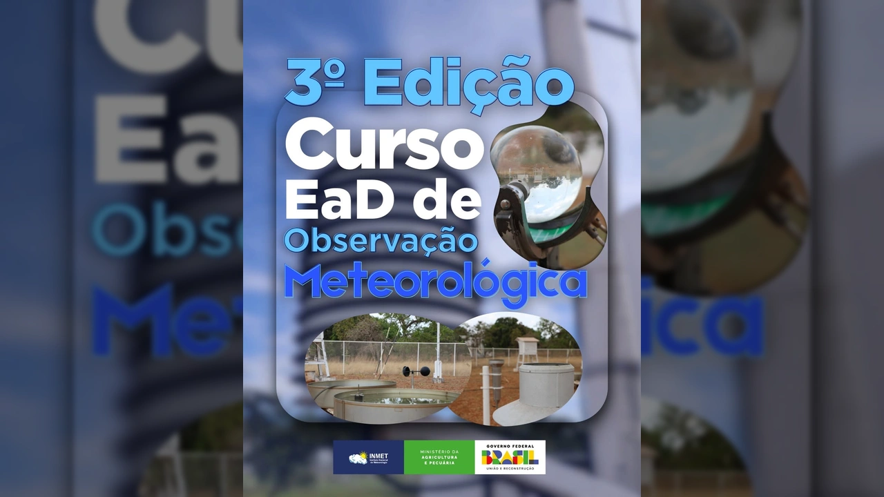 Imagem promocional do 3º Curso EaD de Observação Meteorológica do INMET, mostrando instrumentos de medição. Crédito: INMET | Tempo e Clima / Instagram.
