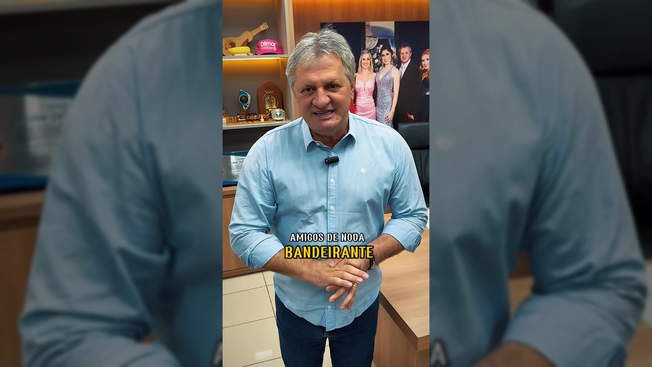 Deputado Estadual Dilmar Dal Bosco falando sobre o aniversário de Nova Bandeirantes. Crédito: Prefeitura de Nova Bandeirantes / Instagram.