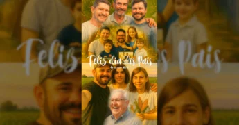 Foto de pai e filhos com a legenda da Aprosoja Mato Grosso em homenagem ao Dia dos Pais.