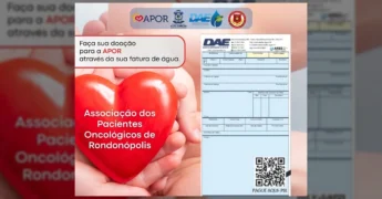 Imagem de mãos segurando um coração vermelho, simbolizando solidariedade, com a fatura de água ao lado. Créditos: Prefeitura de Alto Garças / Instagram