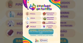 Cartaz do evento 'Domingo da Família' em Marcelândia, com informações sobre atividades e local. Créditos: Cultura Marcelândia / Instagram.