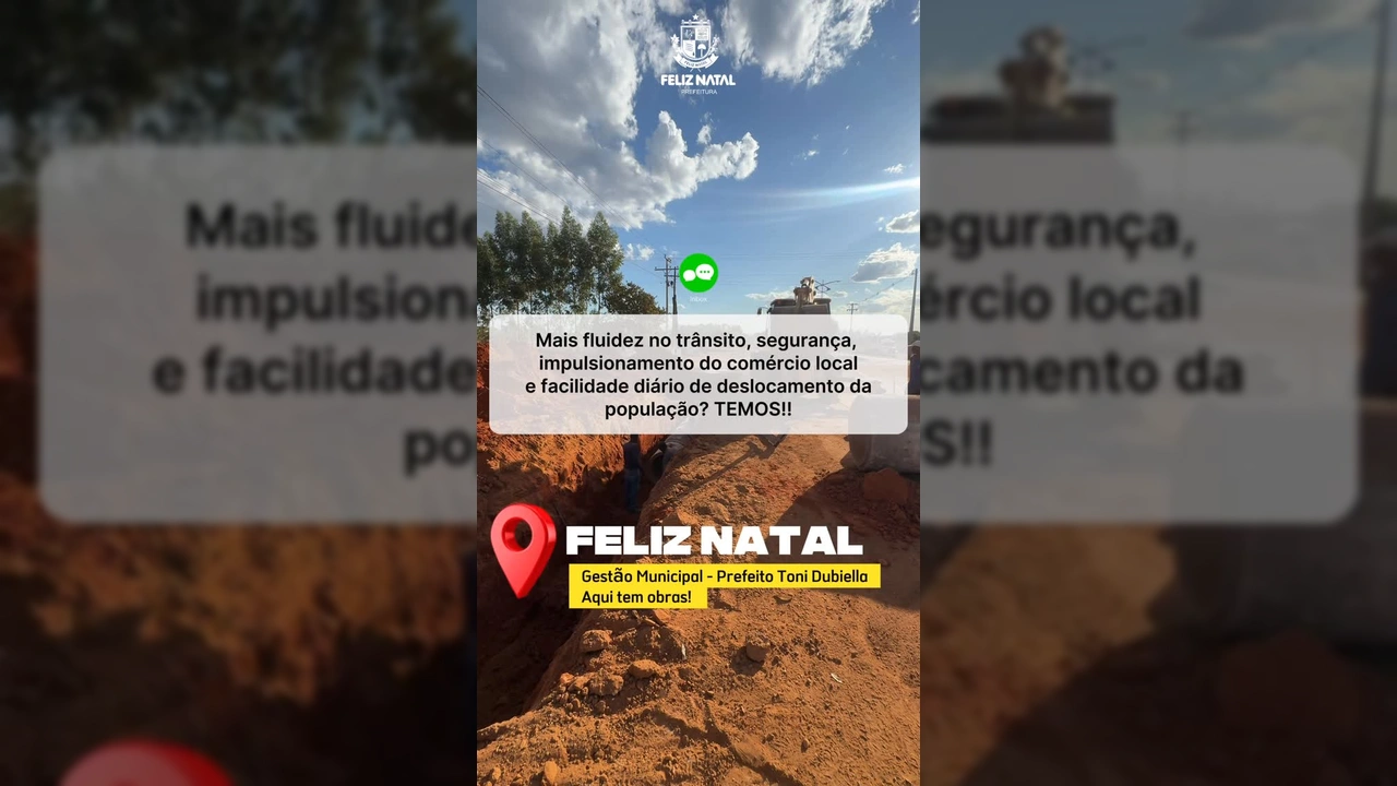 Imagem da obra de duplicação da Avenida Perimetral em Feliz Natal com trabalhadores e máquinas. Créditos: Prefeitura de Feliz Natal / Instagram.