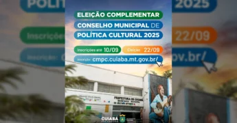 Imagem da Prefeitura de Cuiabá divulgando a eleição complementar para o Conselho Municipal de Política Cultural 2025. Crédito: @cuiabaprefeitura / Instagram.
