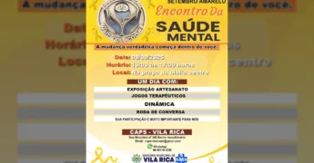 Imagem promocional do Encontro da Saúde Mental de Vila Rica. Créditos: Secretaria Municipal de Saúde Vila Rica / Instagram.
