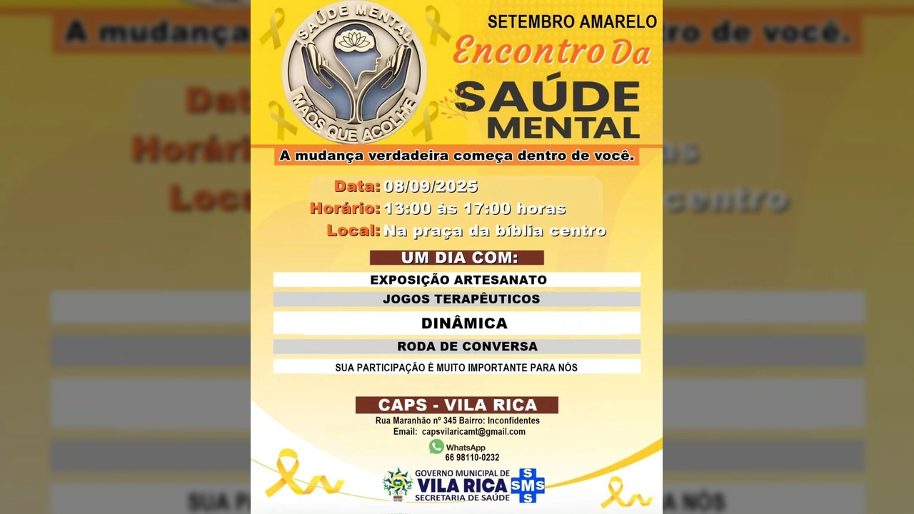Imagem promocional do Encontro da Saúde Mental de Vila Rica. Créditos: Secretaria Municipal de Saúde Vila Rica / Instagram.