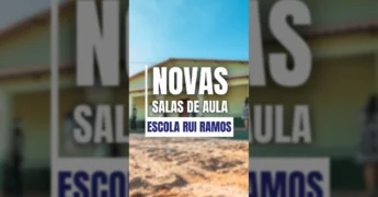Grupo de pessoas, incluindo alunos e autoridades, em frente à nova construção da escola em Vila Rica. Crédito: Governo de Vila Rica Oficial no Instagram